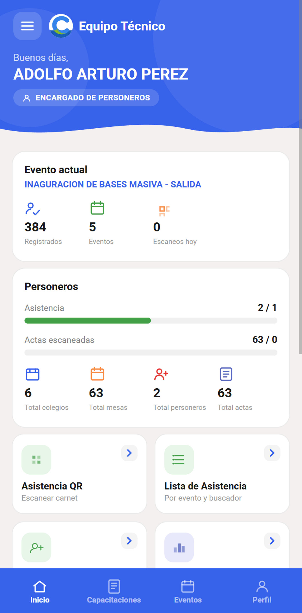 Pantalla de inicio de Equipo Técnico 21