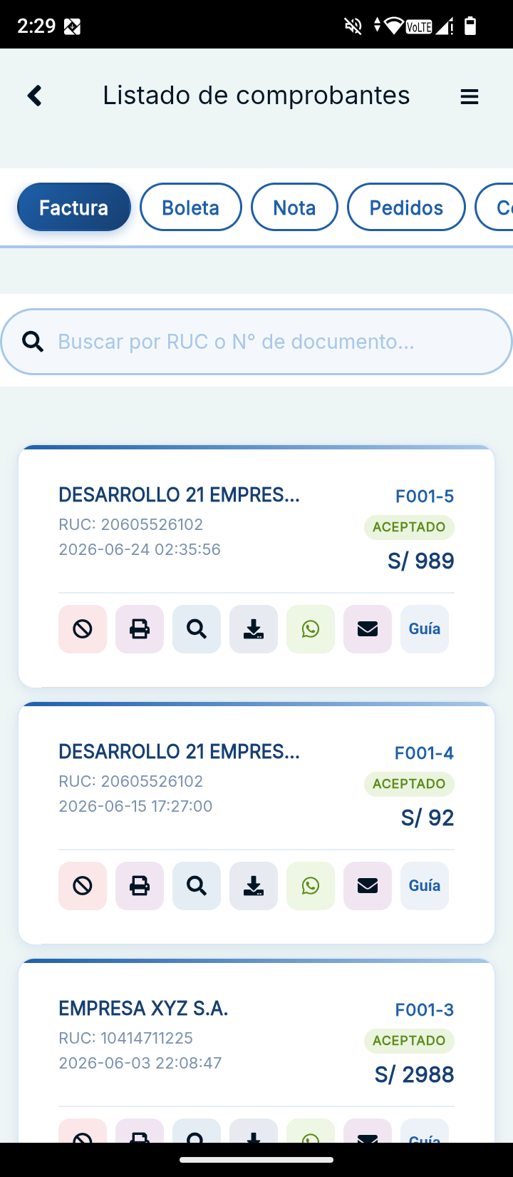 Panel de Control Facturas 21