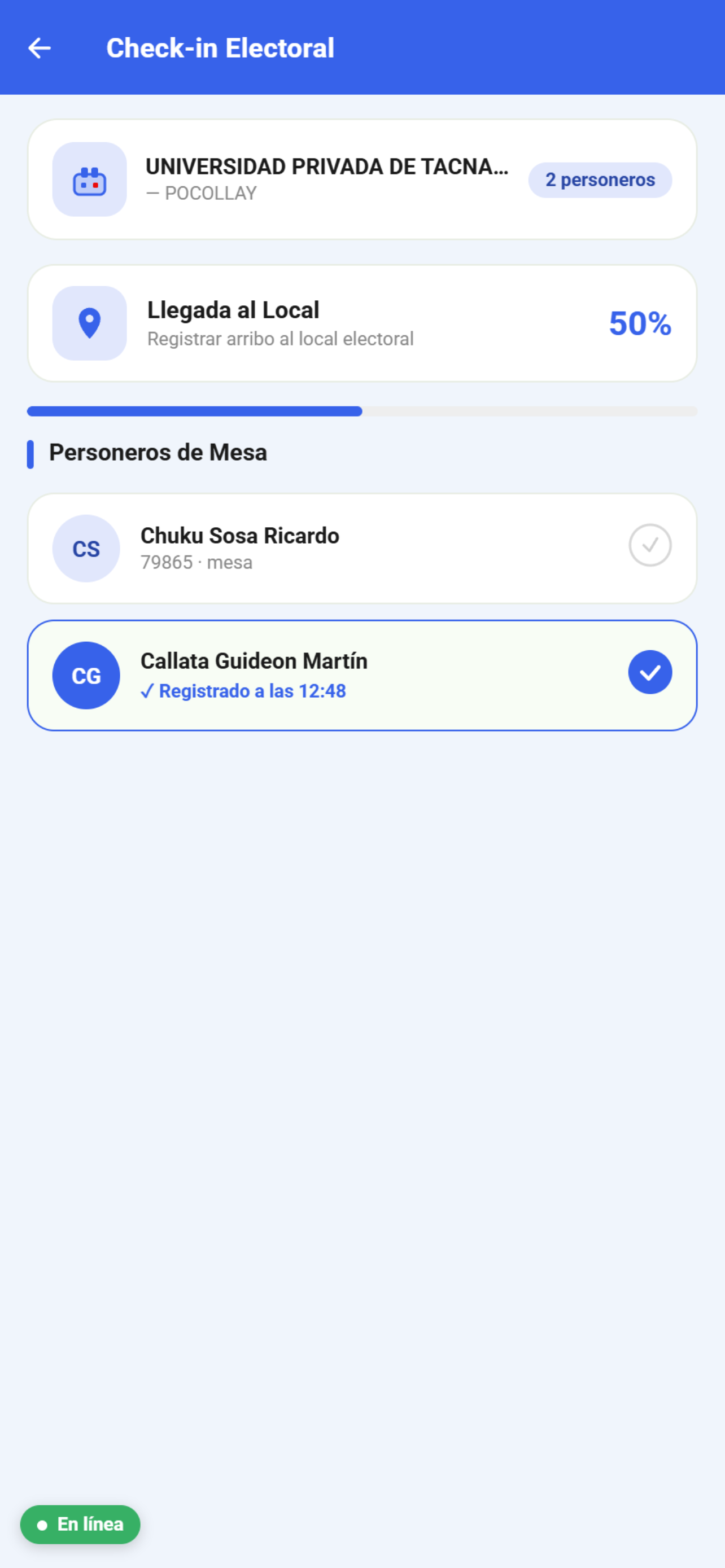 Check-in electoral en Personeros 21