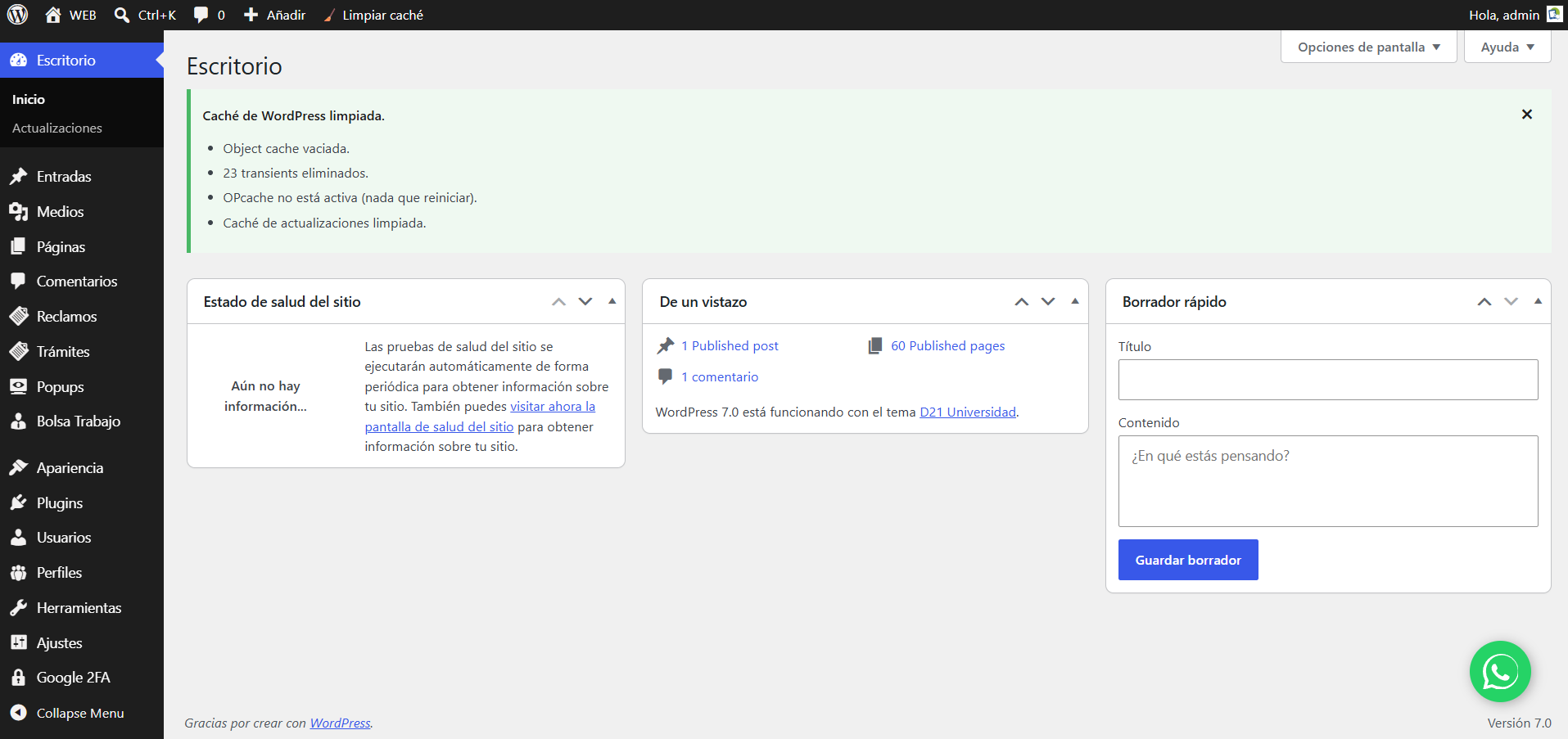 Caché de WordPress limpiada