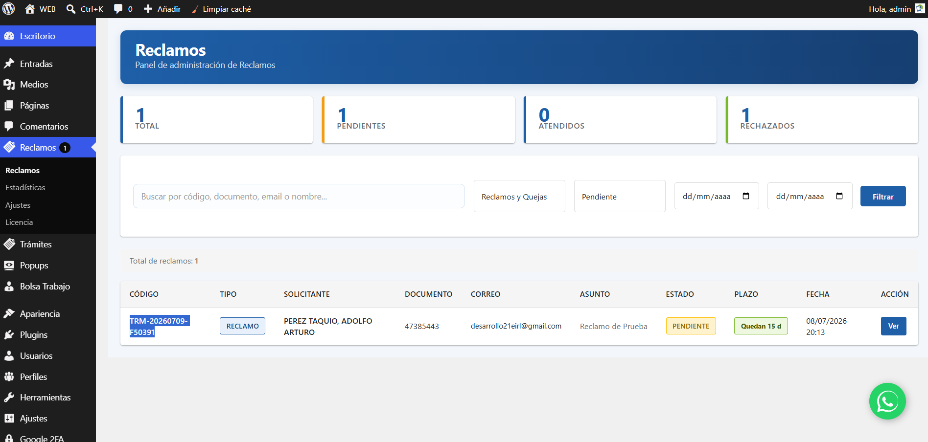 Panel de administración