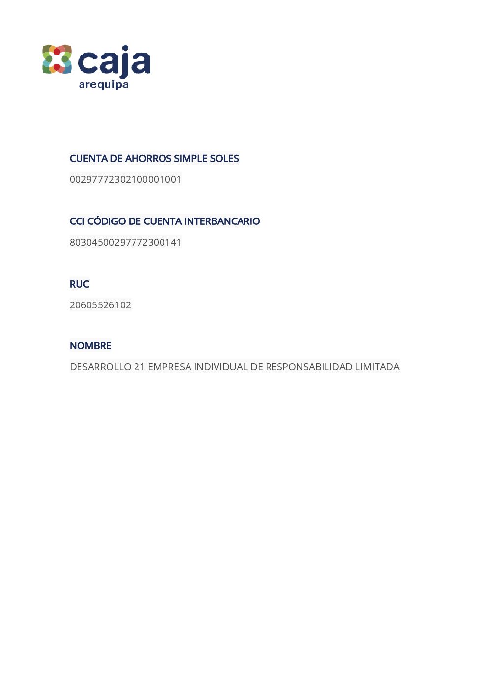 Cuenta bancaria y CCI