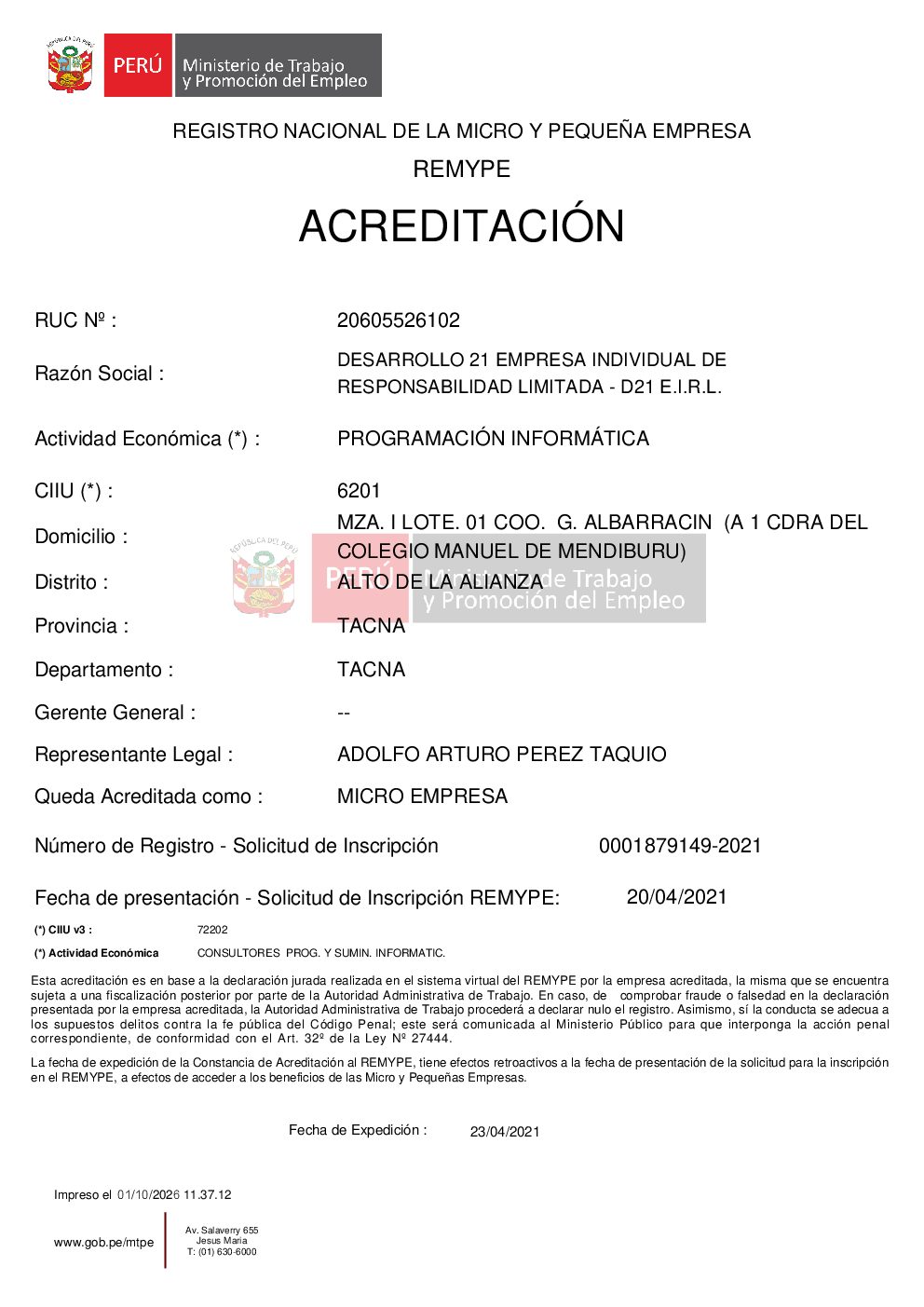 Acreditación REMYPE